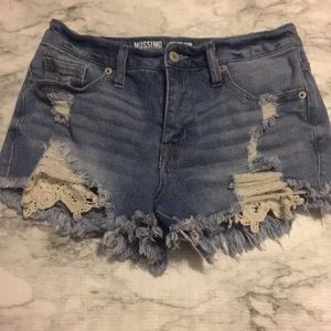Distressed lace jean shorts